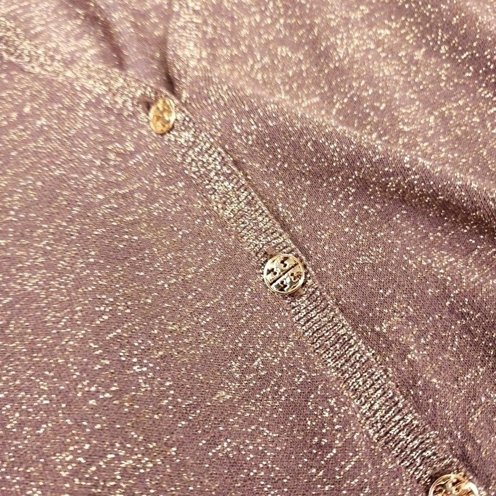 Tory Burch Brown Gold Shimmer Thin Sweater Sz S - Picture 4 of 13